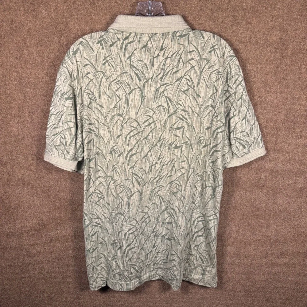 Axis LA Mens Medium Green Polo Grass Botanical Print Collared Short Sleeve